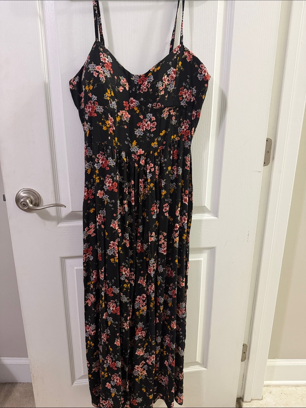 New Look Black Floral Maxi with Pink and Yellow Accents Sixe XL